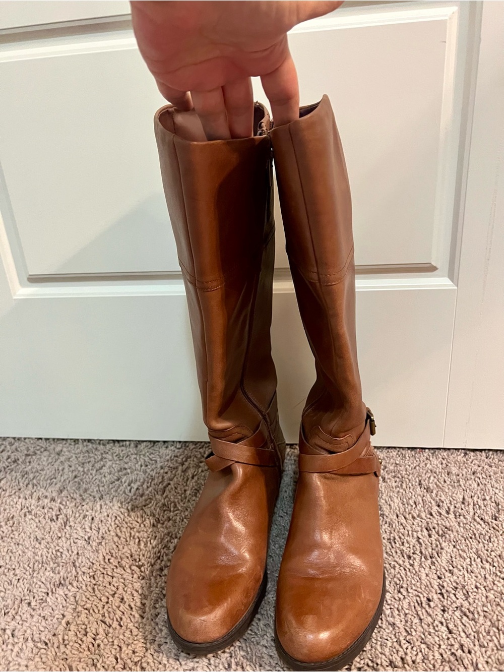 Audrey Brooke Tall Cognac Leather Knee High Riding Boots